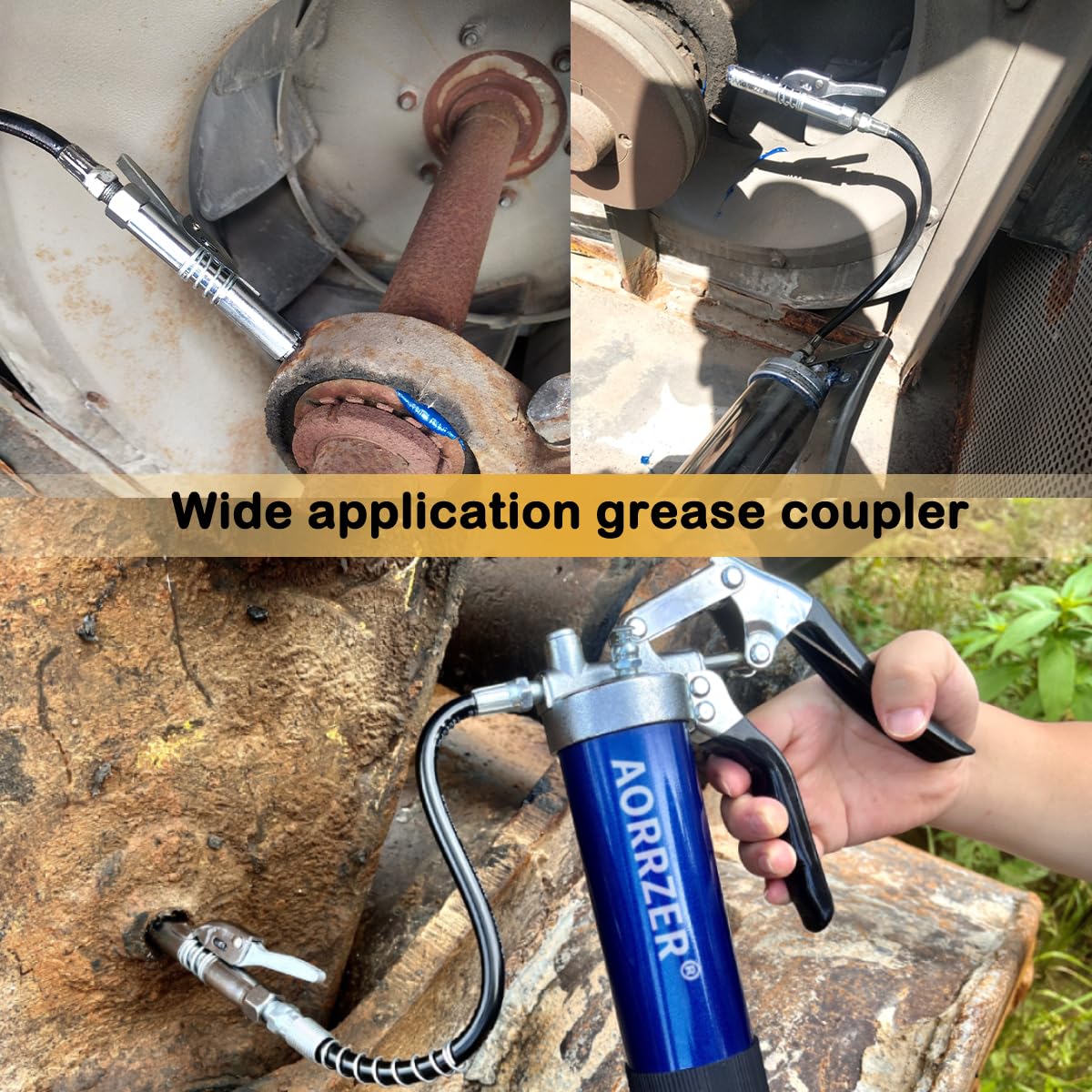 AORRZER Grease Gun Coupler, Strong Lock on Greases Gun Couplers, 12000 PSI Quick Release Grease Coupler with 12" Spring Flex Hose, Compatible with All Grease Guns 1/8" NPT Grease Gun Fitting(1 PCS) AORRZER