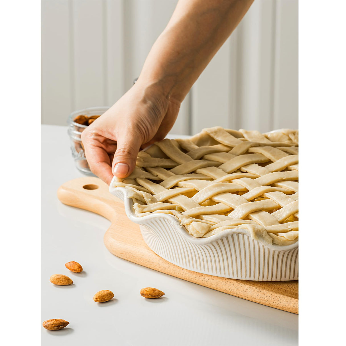 MIKIGEY Ceramic Deep Pie Pan for Baking, 11 inch Porcelain Pie Dish for Apple Pie, Oven & Dishwasher Safe, Farmhouse Decor, 48 Ounce Deep Plate for Kitchen, Non-Stick Pie Pans,Off-White MIKIGEY