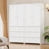 VOWNER Armoire Wardrobe Closet with Drawers and Mirror, 71" Clothing Storage Cabinet with Hanging Rod, 2 Doors Wooden Wardrobe Cabinet for Bedroom, Large Capacity Storage, White VOWNER