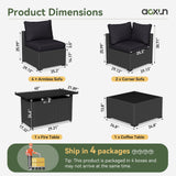 Aoxun 8 Piece Patio Furniture Set with 44” Fire Pit Table Wicker Rattan Patio Sectional Sofa Set Outdoor Seating Furniture with Thickened Cushion, Black Aoxun