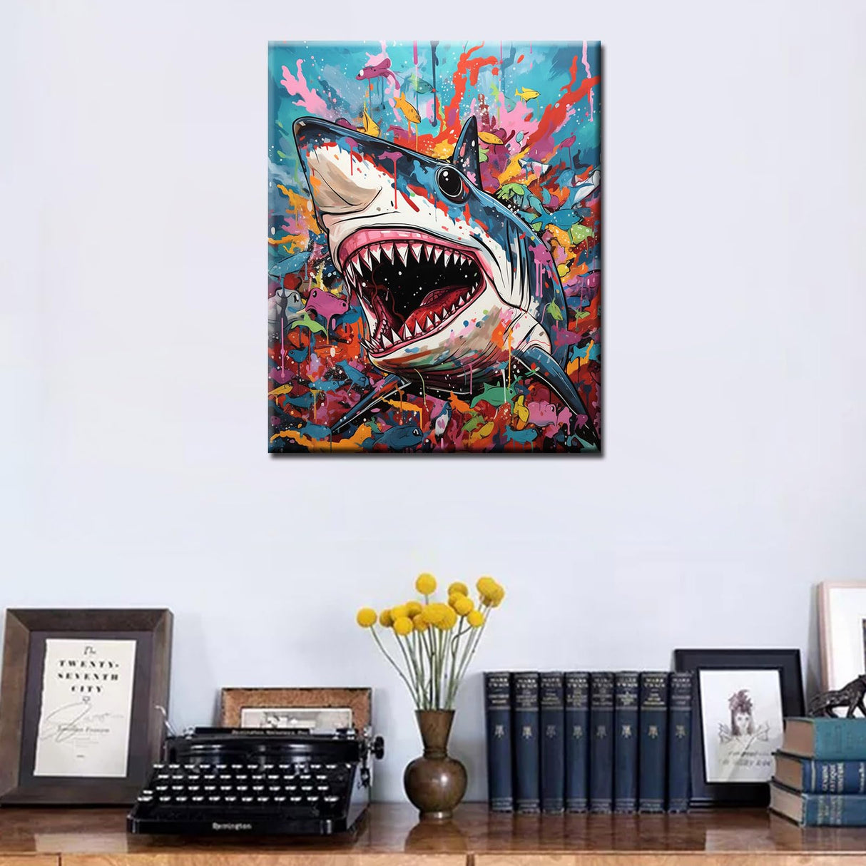 Graffitic Shark Paint by Number for Adults, Underwater World DIY Digital Oil Painting Kits on Canvas with Brushes and Acrylic Pigment, Aquarium Hand-Painted Style for Home Decor 16x20 inch(Frameless) TUMOVO
