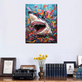 Graffitic Shark Paint by Number for Adults, Underwater World DIY Digital Oil Painting Kits on Canvas with Brushes and Acrylic Pigment, Aquarium Hand-Painted Style for Home Decor 16x20 inch(Frameless) TUMOVO