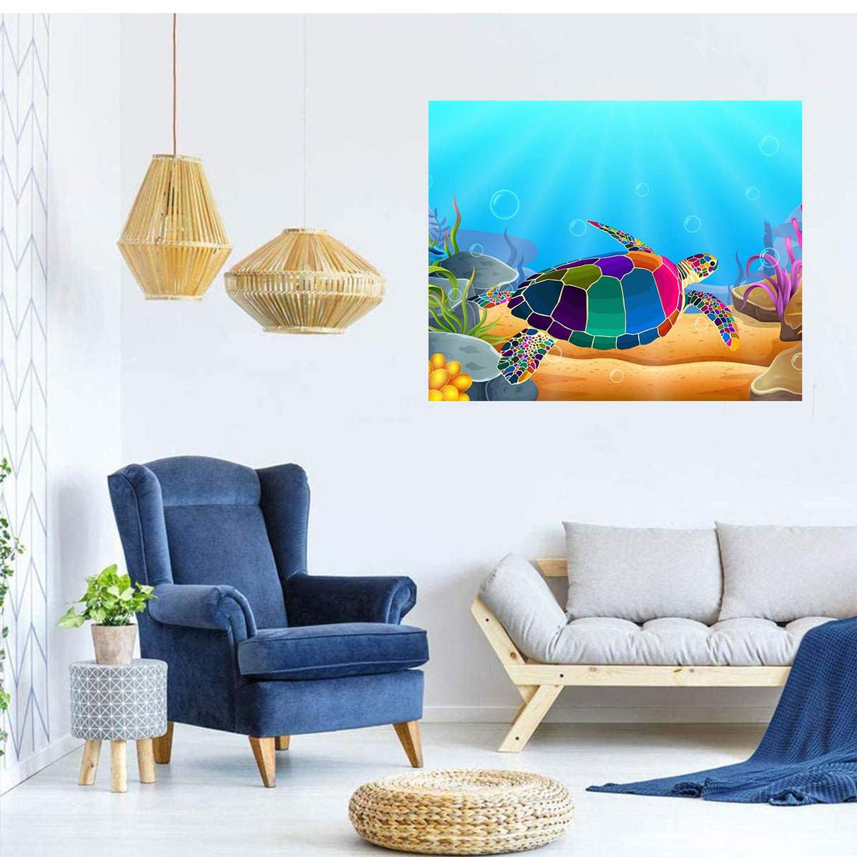 Framed Paint by Numbers Kits for Kids- Number Painting DIY Craft Kits - 16x12 Inch Acrylic Oil Painting On Canvas with Framed - Painting Set for Kids & Beginner & Adult, Colorful Sea Turtle Tookeen