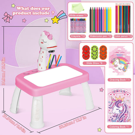 Drawing Projector for Kids, Art and Crafts, Drawing Board with Music, Color Pens, Pencils, Crayons, Scrapbook, Unicorn Sticker Book, Ideal Toy for 3+ Year Old Girls & Boys (Unicorn Kit) Hoarosall