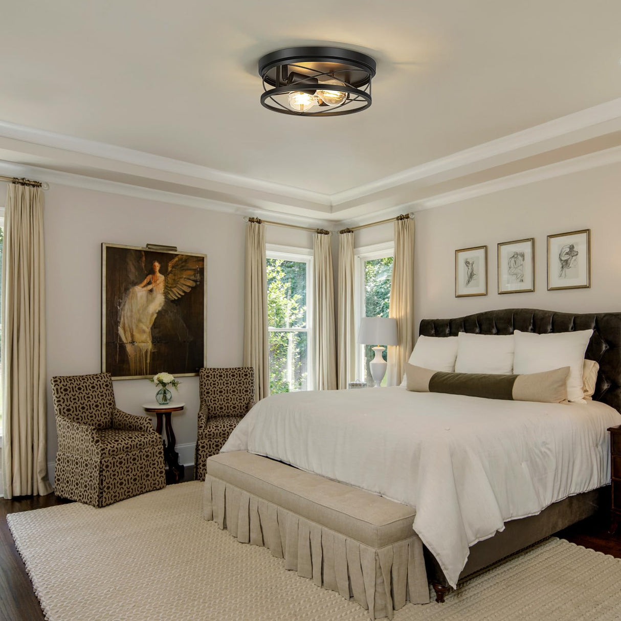 VIOLOEMI Farmhouse Lights,Black Industrial 2 Pack Round Metal Flush Mount Hallway & Bedroom Ceiling Lamp, Kitchen Round Lights (Bulbs Not Included) VIOLOEMI