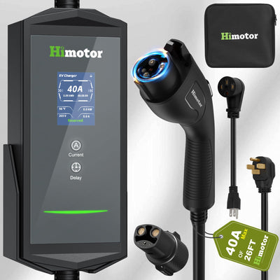 Himotor EV Charger Level 2, 16-40A 110-240V, Include J1772 to Tesla Adapter, Tesla Charger, with 26ft Charge Cable and NEMA 14-50 Plug, with Function of Adjustable Current and Reserve Charging Time