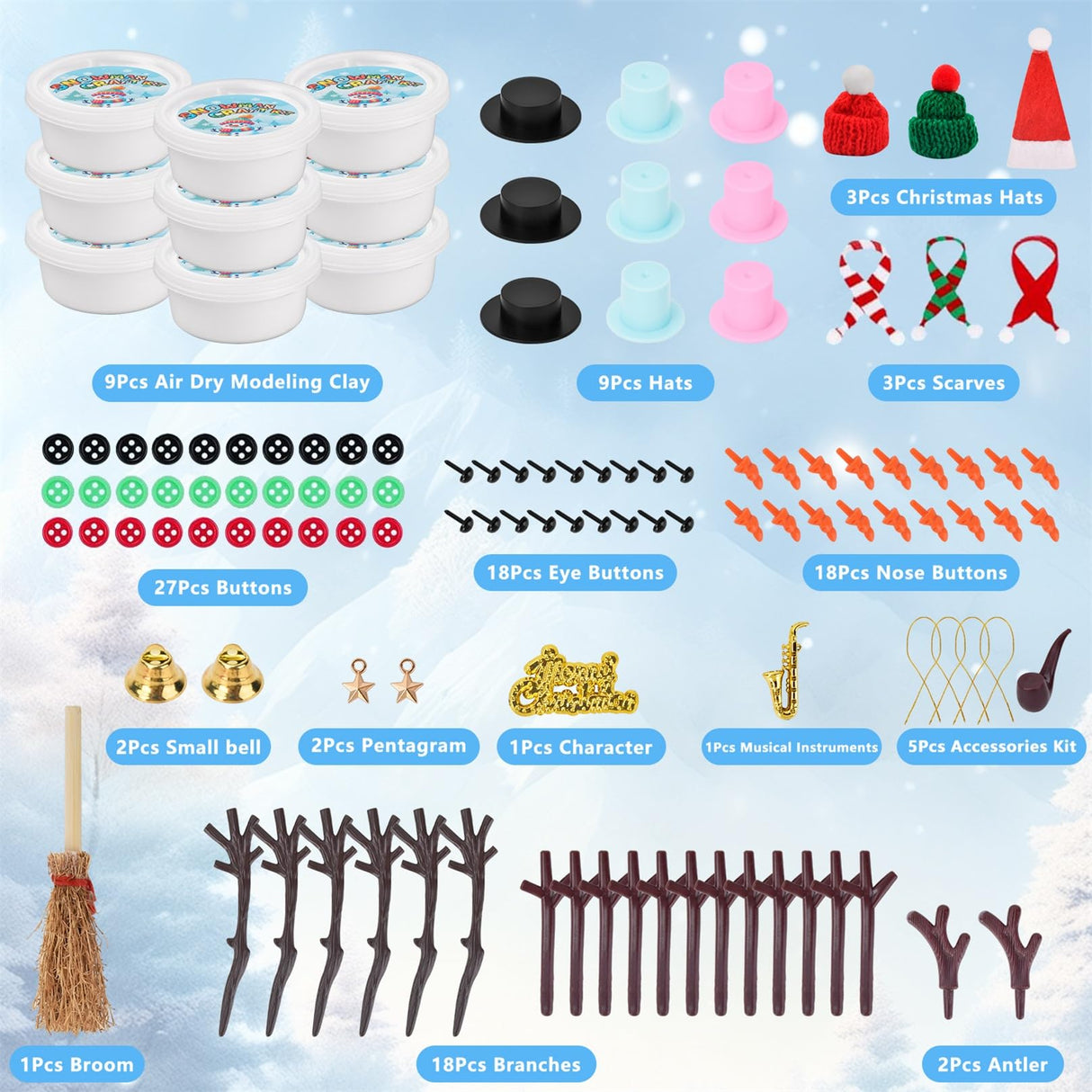 Ariepoue Christmas Stocking Stuffers for Kids Teen Boys Girls - 9 Pack Build Snowman Kit Christmas Crafts Gifts for Kids Creative Air Dry Modeling Clay Xmas Gift Birthday Gifts Ariepoue