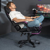 HOFFREE Gaming Chair with Speakers Massage Big and Tall Gaming Chairs with Footrest and Bluetooth for Adults 400lbs Reclining High Back Computer Desk Chair Purple and Black HOFFREE