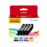 Canon CLI-281 Black, Cyan, Magenta and Yellow 4 Ink Pack, Compatible to TR8520, TR8620 Series, TS9120, and TS6210 Printers Canon