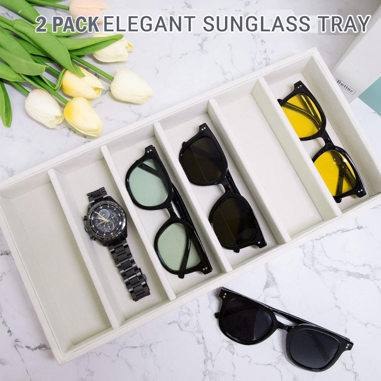 JETEHO 2 Pack Sunglasses Organizer Storage Glasses Holder Velvet Jewelry Tray, Glasses Organizer Eyeglasses Sunglasses Tray for Jewelry Display Watch JETEHO