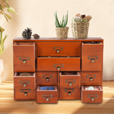 12-Drawer Vintage Wooden Storage Box, Traditional Desktop Apothecary Curio Cabinet, Library Desk Drawer w/Label Holders Handles, Multi Level Countertop Arts and Craft Organizer (Brown) BAITGMYING