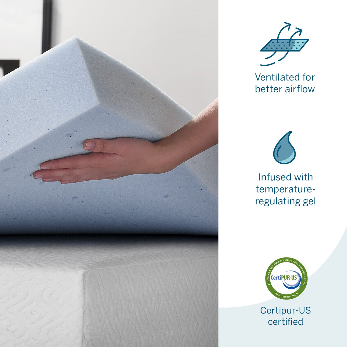 LUCID 4 Inch Gel Memory Foam Mattress Topper-Ventilated Design-Ultra Plush-Queen LUCID