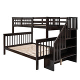 P PURLOVE Espresso Twin-Over-Full Bunk Bed with Storage and Detachable Design P PURLOVE