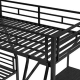 JIJIWANG Metal Triple Bunk Bed L Shaped for 3, Twin Over Full Bunk Bed with a Desk and Twin Size Loft Bed Attached, Noise Reduced Structure, Black JIJIWANG