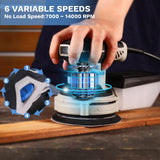 Orbital Sander Corded Hand Sander: DEKOPRO 20V 5" Random Orbital Sander with Dust Box, 6 Various Speeds Electric Palm Sander with Dust Box, 16Pcs Sandpapers for Woodworking & Sanding (Blue) DEKOPRO