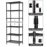 SINGAYE 6 Tier Adjustable Storage Shelf Wire Shelving Unit Metal Shelves Standing Closet Bathroom Organizers Pantry Kitchen Garage Laundry Room Organization Home Rack 12" D X 22" W X 69.5" H Black SINGAYE