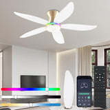 JSAITEE Ceiling fan with light, 48" RGB Low Profile Ceiling fans with Lights and Remote Control, Dimmable, DC Reversible Motor, Noiseless, 6 Speeds Flush Mount White Ceiling Fan for Bedroom JSAITEE