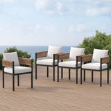 Grand patio Outdoor Dining Chairs Set of 4, 4 Pieces Patio Dining Chairs, Metal Woven Wicker Fixed Patio Chairs with Light Beige Cushions for Backyard, Deck, Garden, Porch, Lawn and Poolside (Natural) Grand patio