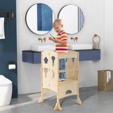 Costzon Toddler Tower, Foldable Kids Kitchen Step Stool w/Safety Rail, Height Adjustable Wood Standing Tower for Toddlers, Montessori Child Learning Tower for Bathroom, Kitchen Counter Costzon