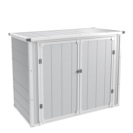 UDPATIO 41 Cu.Ft Horizontal Storage Shed Outdoor, Weatherproof Resin Storage Shed with Floor Thickened, Gas Spring, Lockable Doors for Trash Can Storage, Tools, Lawn Mower, for Patio,（Light Grey） UDPATIO