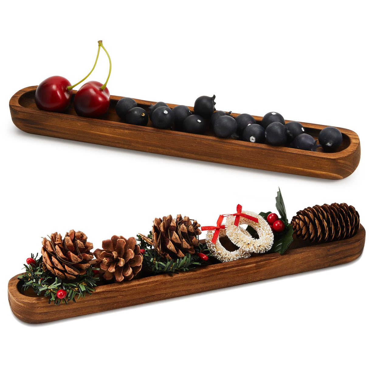 Thyle 2 Set Small Dough Bowls 12 x 1.7 x 1 Inch Wood Tray Hand Carved Narrow Decorative Bowl Canoe Style Long Tray for Candle Making Rustic Table Centerpiece Home Display Accessories Thyle