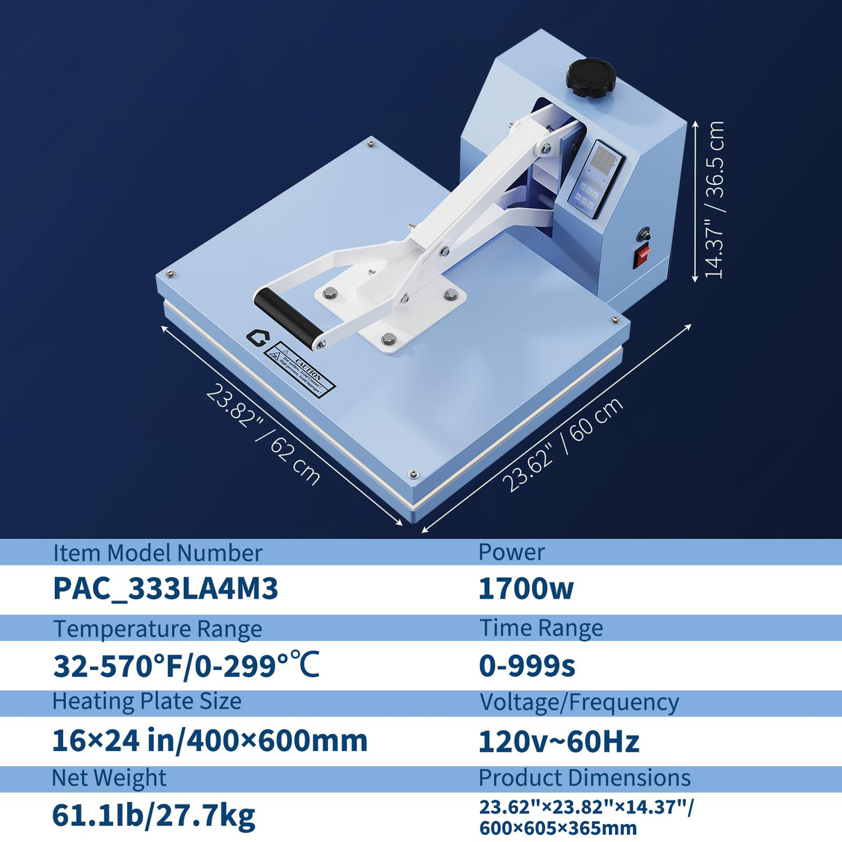 16x24 Heat Press, Digital Professional Sublimation Machine, Fast Heating, Industrial Quality with Adjustable Pressure Industrial Digital Heat Press Machine Sublimation for T-Shirt, Light Blue ExploreHorizon