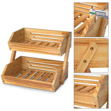 Merysen 2 Tier Wooden Fruit Basket For Kitchen, Bread Vegetable Fruit Basket Bowl Stand, Farmhouse Fruit Bowl for Countertop, Large Merysen