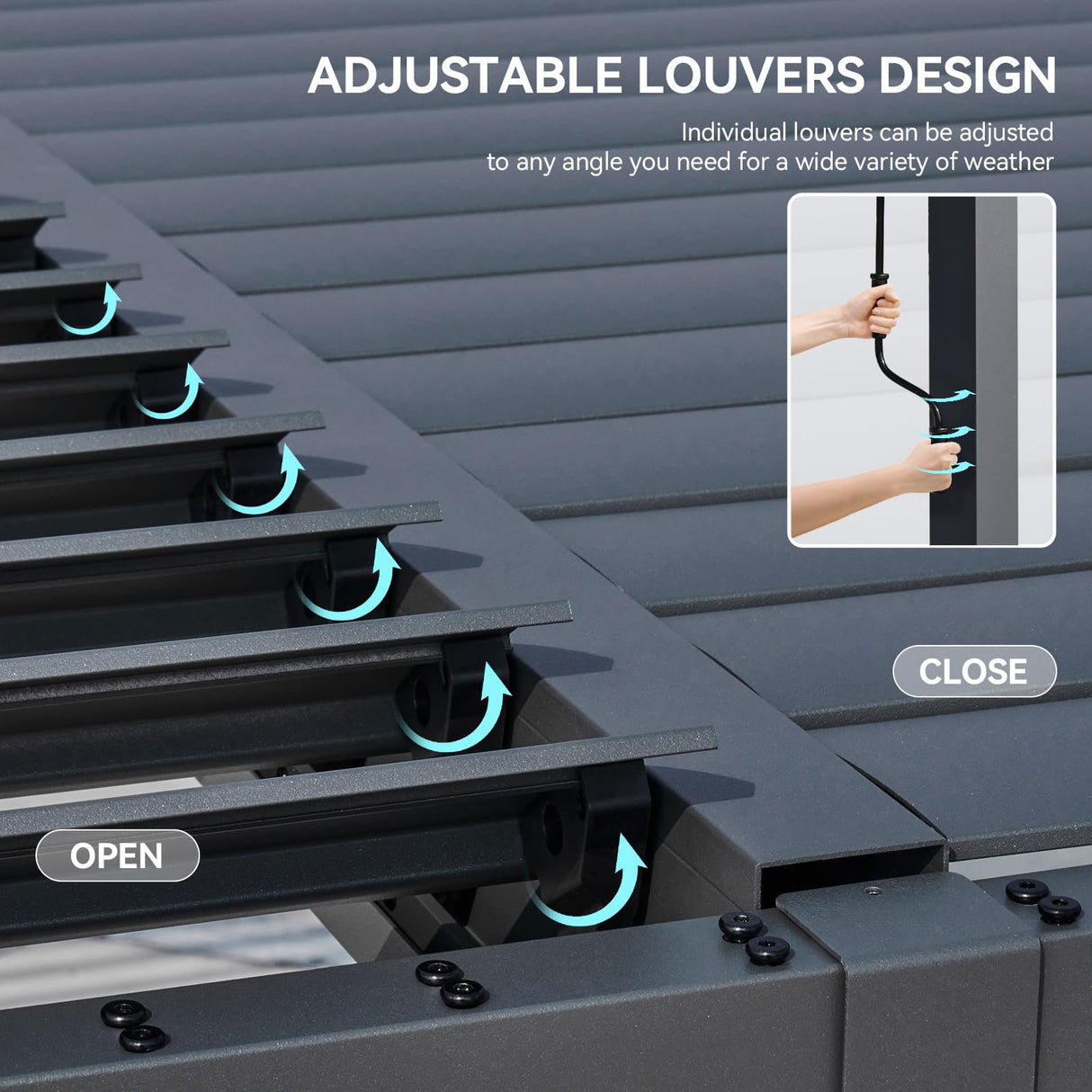 Aoxun Louvered Pergola 12' x 16' Outdoor Aluminum Pergola with Adjustable Top for Decks, Gardens and Backyards, Gray Aoxun