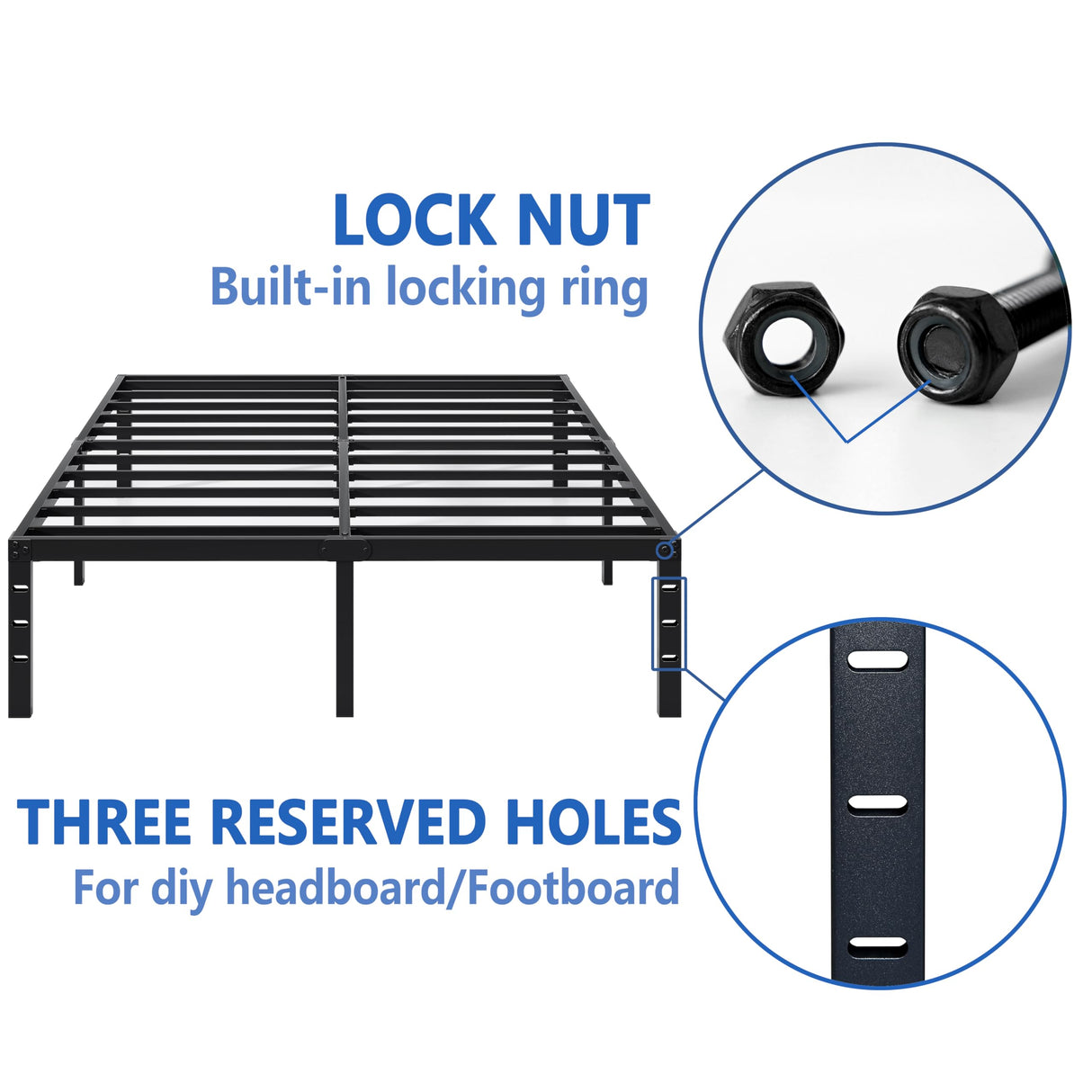 NEW JETO Metal Bed Frame,King Size Bed Frame with Storage Space,Heavy Duty Sturdy Mattress Foundation,Easy Assembly,No Box Spring Needed, Black,16 Inch,King NEW JETO