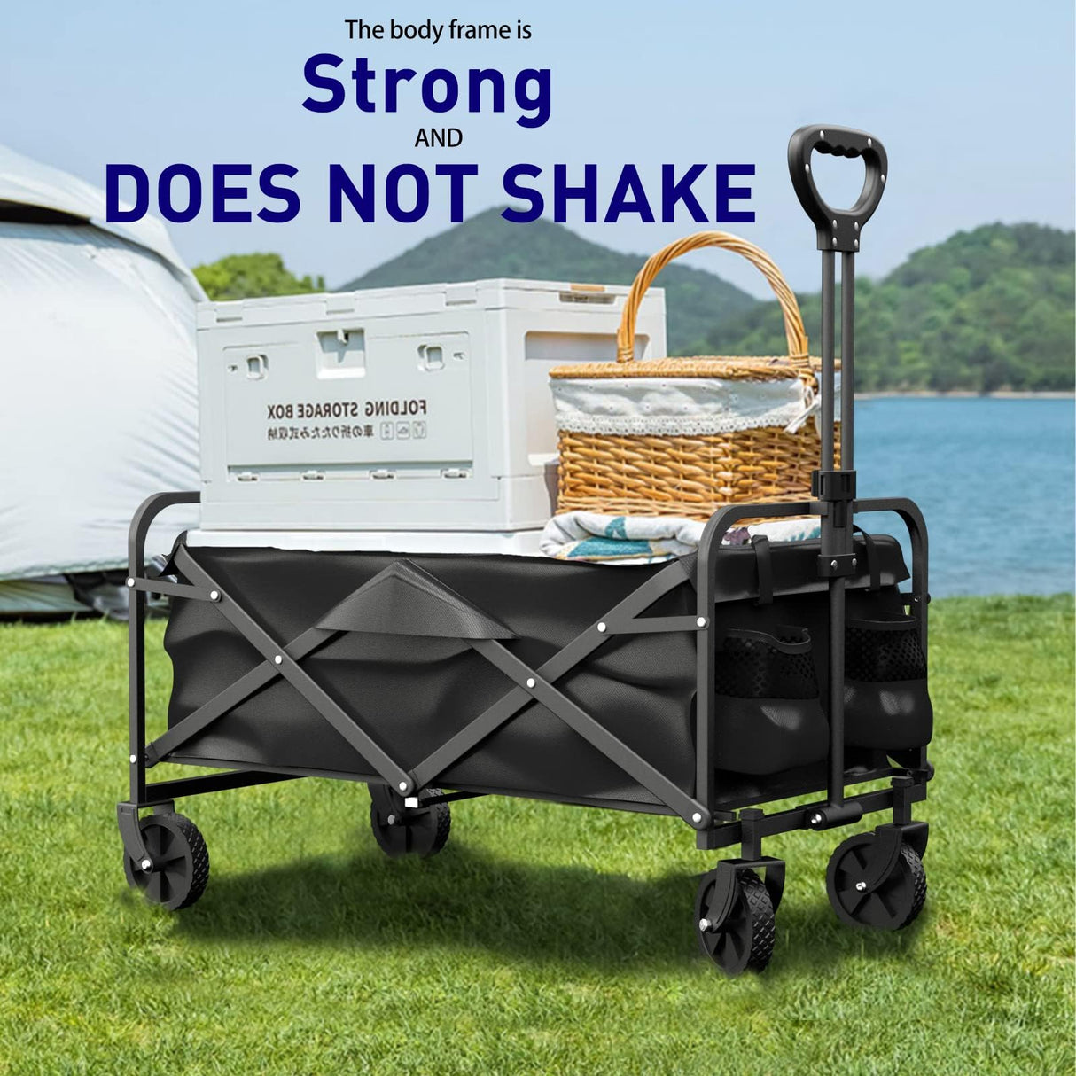 SUZHI Small Foldable Wagon & shopping carts with wheels for Groceries, Black Wagon Carts Foldable, Apartment wagon, Garden Wagon, Grocery Wagon, Collapsible Wagon Lightweight Black (8 colors optional) SuZhi