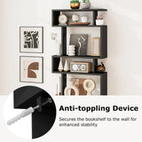 Tangkula 6-Tier S Shaped Bookcase, 64" Tall Modern Geometric Bookshelf with Anti-Tipping Kit, Home Office Freestanding Decorative Storage Display Shelf Room Divider for Living Room Study (1, Black) Tangkula