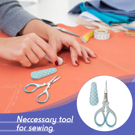 Honoson 4 Pcs Sewing Embroidery Scissors with 4 Pcs Artificial Leather Cover 3.6 Inch Stainless Steel Stork Scissors Vintage Embroidery for Needlework Manual Sewing Handicraft(Retro Colors) Honoson