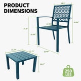IDEALHOUSE Patio Bistro Set 3 Piece, Bistro Table and Chairs Set of 2 Outdoor, Small Patio Furniture Sets with Coffee Table for Balcony, Front Porch, Apartments, Deck, Backyard, Blue IDEALHOUSE