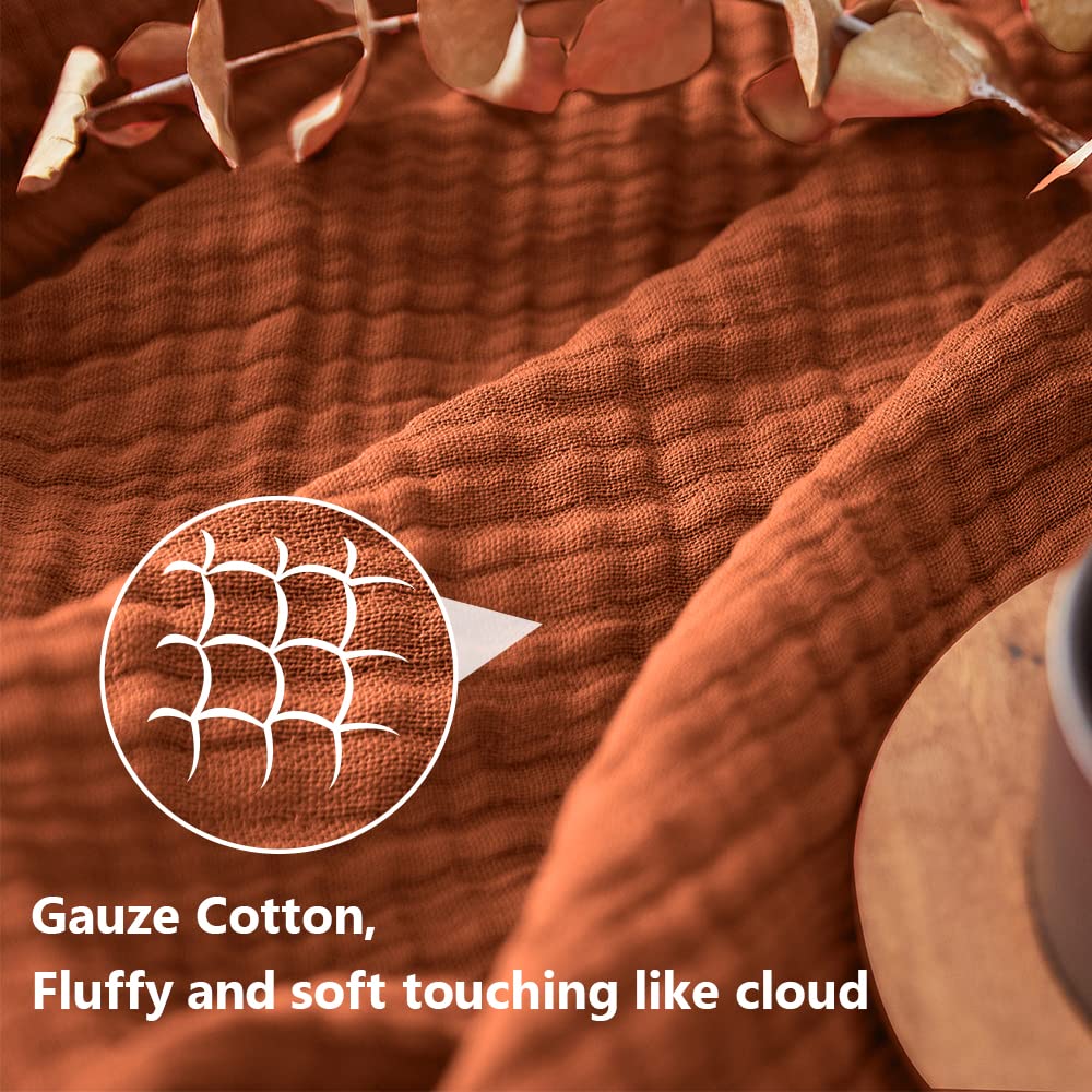 Simple&Opulence Cotton Muslin Throw Blanket for Bed, Couch, Knit Woven Gauze Blanket with Tassels, Soft Lightweight Cozy Pre-Washed Breathable Farmhouse Decoration for All-Season (Rust Orange) Simple&Opulence