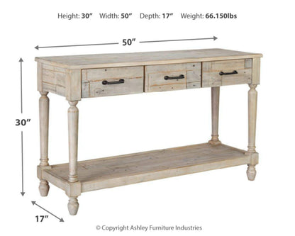 Signature Design by Ashley Shawnalore Farmhouse Solid Pine Wood Sofa Console Table, Whitewash - WoodArtSupply