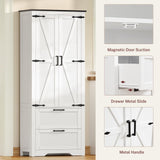 TEENFON 66.2" H Storage Cabinet with 2 Drawers, Farmhouse Kitchen Pantry Cabinet with 2 Doors & Adjustable Shelf, Bathroom Cabinet, for Living Room, Kitchen, Bathroom, White TEENFON