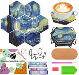 Diamond Art Coasters Van Gogh Starry Night, 7 PCS Diamond Art Hexagonal Coasters with Holder, Small Diamond Painting Kits for Adults Beginners NUFTVI