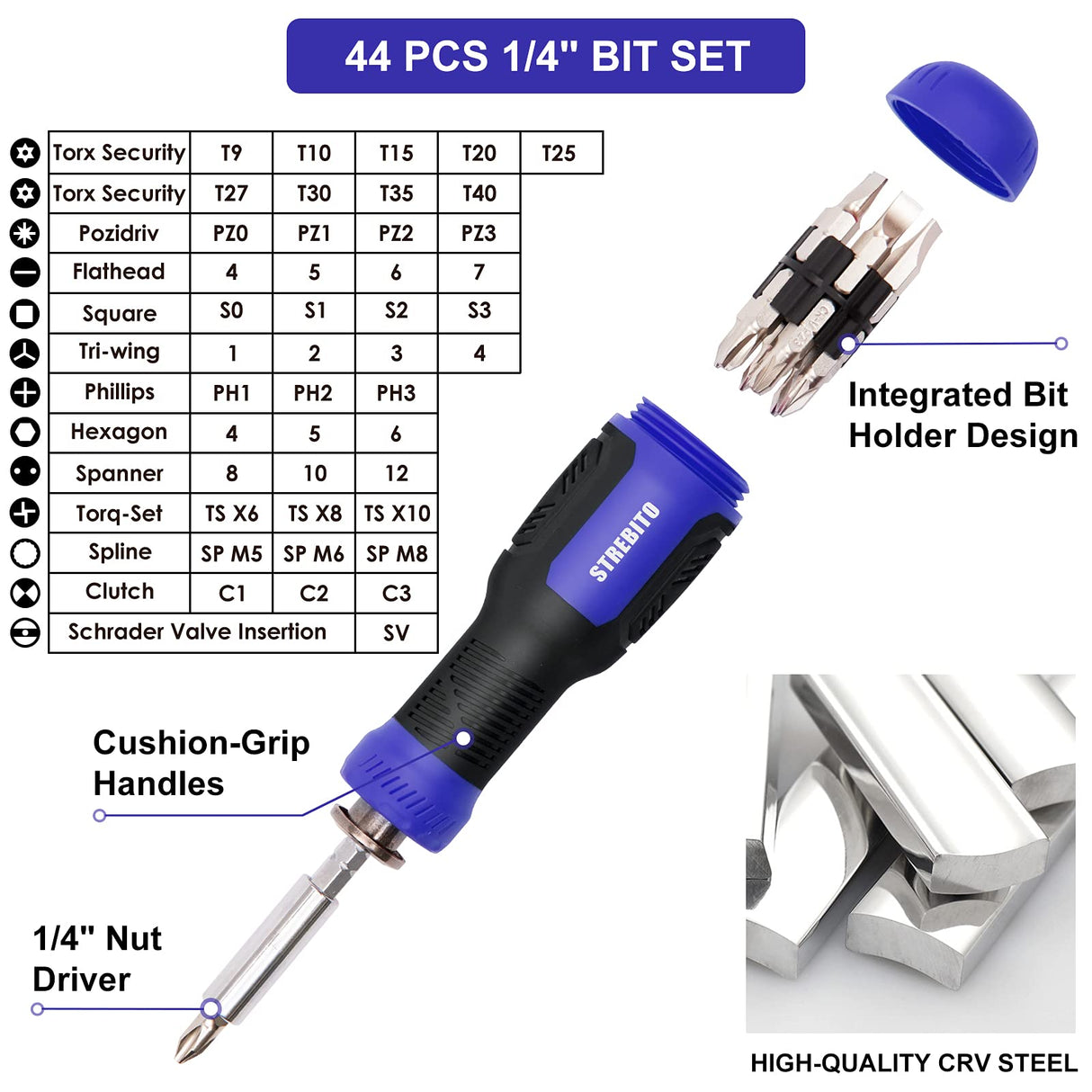 STREBITO Precision Screwdriver Set 191-Piece Multi-Bit Screwdriver 1/4 Inch Nut Driver Home Improvement Tool Electronic Repair Kit for Computer, iPhone, Laptop, PC, Cell Phone, PS4, Xbox, Nintendo STREBITO