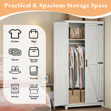 AMERLIFE Set of 2 Farmhouse Armoire Wardrobe Closet with 2 Barn Doors, 71'' Storage Cabinet with Shelf & Hanging Rod, Versatile Clothing Storage for Bedroom, Distressed White AMERLIFE