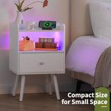 Yoobure Nightstand with Charging Station, Modern Night Stand with LED Lights, Wood Nightstands with Fabric Drawer & Storage Shelf, Night Stands Bedside Table with USB Ports for Bedroom, Office, Home Yoobure