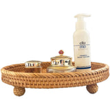 i-lan 12.5 Inch Round Rattan Serving Basket-Round Woven Bread, Fruit, Keys Bowl Pedestal Stand with 1”Side, Flat Wicker Decorative Snack Basket Trays for Candy Dish, Rustic Platter, Display Riser i-lan