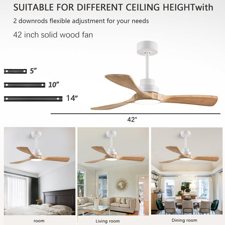 dearnow 42" Ceiling Fans with Lights with Remote Control, Indoor Outdoor Wooden Ceiling Fan with 3 Wooden Blades for Patio, Living Room, Dining Room, Farmhouse and More. (White + Log Color)… dearnow