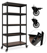HOMEDANT House 5-Tier Metal Boltless Rolling Cart Shelf Rack Casters Heavy Duty Laminated Wheel Shelving Unit Adjustable Storage Shelves Organizer Kitchen Garage 36.2" W x 16.5" D x 69.5" H 1Pack HOMEDANT