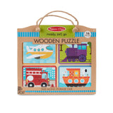 Melissa & Doug Natural Play Wooden Puzzle: Ready, Set, Go (Four 4-Piece Vehicle Puzzles) Melissa & Doug