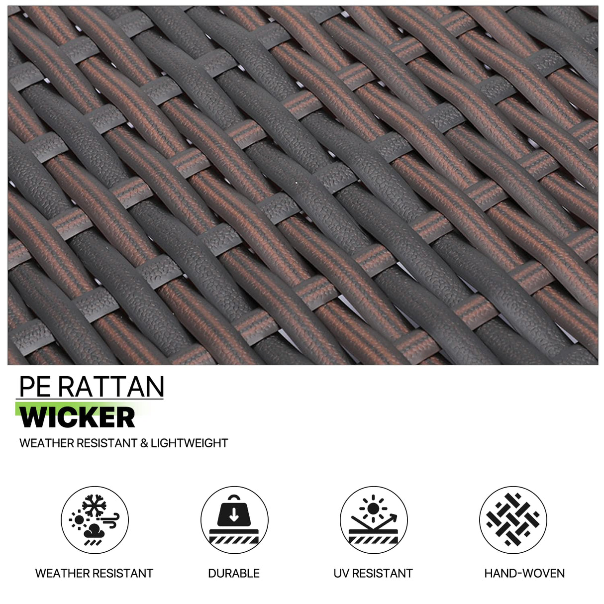 Magshion 5 Pieces Outdoor Patio Furniture Set with Thick Cushions, All-Weather Wicker Bistro Rattan Conversation Chairs with Glass Top Side Table for Garden Lawn Poolside Backyard Porch, 250lbs, Brown Magshion