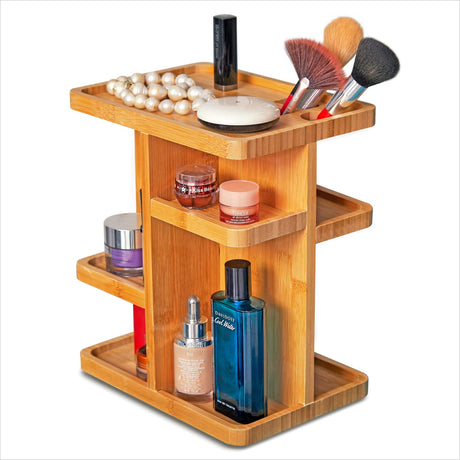 RoyalHouse Bamboo 360 Degree Rotating 12 inches Makeup Organizer, Display Cosmetic Organizer, Multi-Function Storage for Makeup Desk, Bathroom, Bedroom, Closet, and Toiletries RoyalHouse