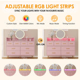 Patikuin Pink Dresser for Bedroom with LED Light & Charging Station, 8 Drawers Wooden Dressers for Women with Open Space, Modern Chest of Wide Drawers for Girls Bedroom Living Room, Entryway, Hallway Patikuin