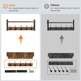 Homode Wall Hooks with Shelf, Wood Coat Rack with Shelf Wall-Mounted, Entryway Hanging Shelf with 5 Metal Hooks for Clothes Hats Towel Purse Robes, Bathroom Mudroom Bedroom, Rustic Brown Black Homode