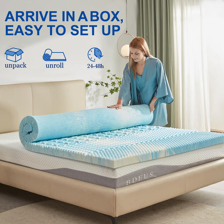 SINWEEK 2 Inch Mattress Topper 5-Zone Memory Foam Mattress Topper Pressure Relieve Soft Mattress Pad, CertiPUR-US Certified, Twin Size Blue SINWEEK