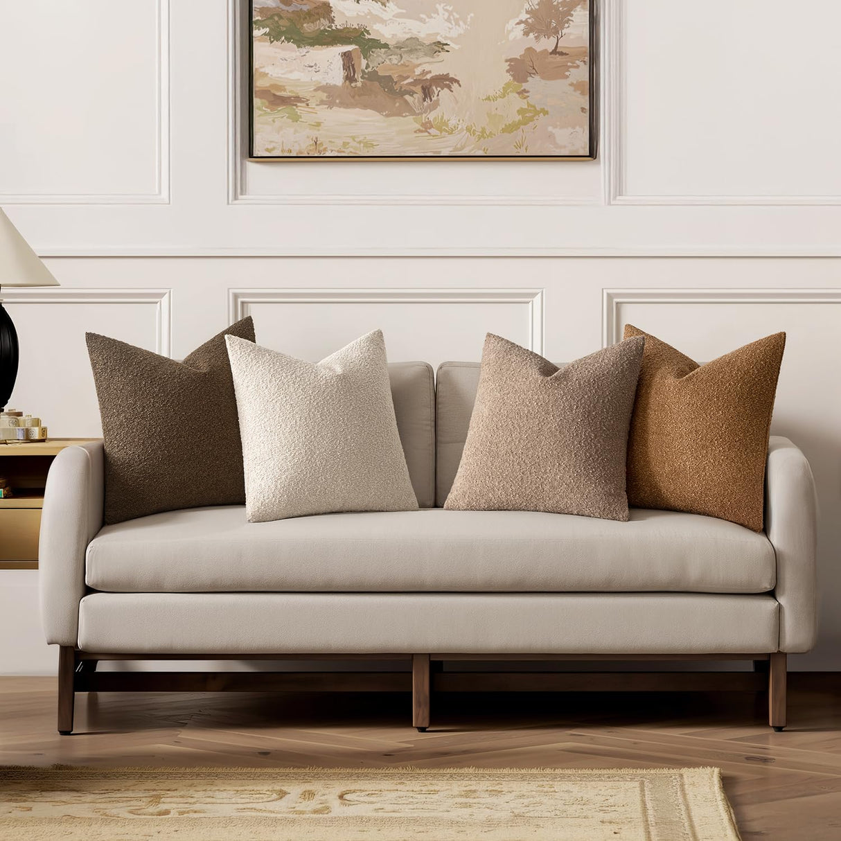 MIULEE Pack of 4 Decorative Textured Boucle Throw Pillow Covers 18x18 Inch Neutral Brown Accent Solid Pillow Cases Couch Cushion Covers for Modern Farmhouse Boho Chair Sofa Bed Room Home Decor MIULEE